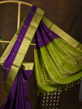 Kanchi pattu saree violet color allover zari motifs & zari border with rich pallu and contrast plain blouse