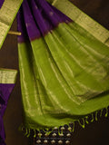 Kanchi pattu saree violet color allover zari motifs & zari border with rich pallu and contrast plain blouse