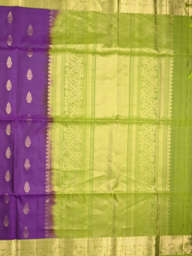 Kanchi pattu saree dark purple color allover zari motifs & zari border with rich pallu and contrast plain blouse