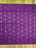 Kanchi pattu saree dark purple color allover zari motifs & zari border with rich pallu and contrast plain blouse