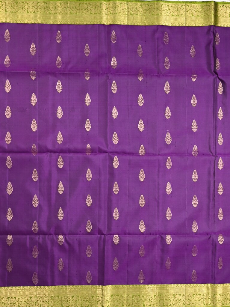 Kanchi pattu saree dark purple color allover zari motifs & zari border with rich pallu and contrast plain blouse