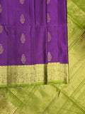 Kanchi pattu saree dark purple color allover zari motifs & zari border with rich pallu and contrast plain blouse