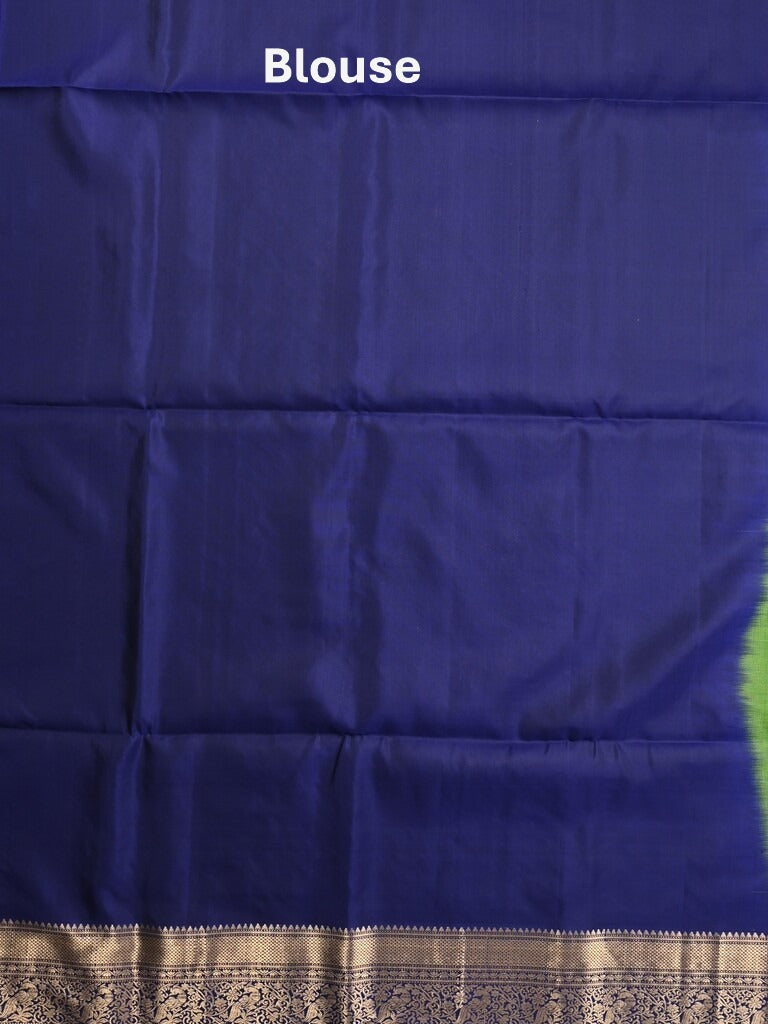 Kanchi pattu saree parrot green color allover zari motifs & zari border with rich pallu and contrast plain blouse