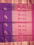 Kanchi pattu saree violet color allover zari motifs & zari border with rich pallu and contrast plain blouse