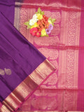 Kanchi pattu saree violet color allover zari motifs & zari border with rich pallu and contrast plain blouse