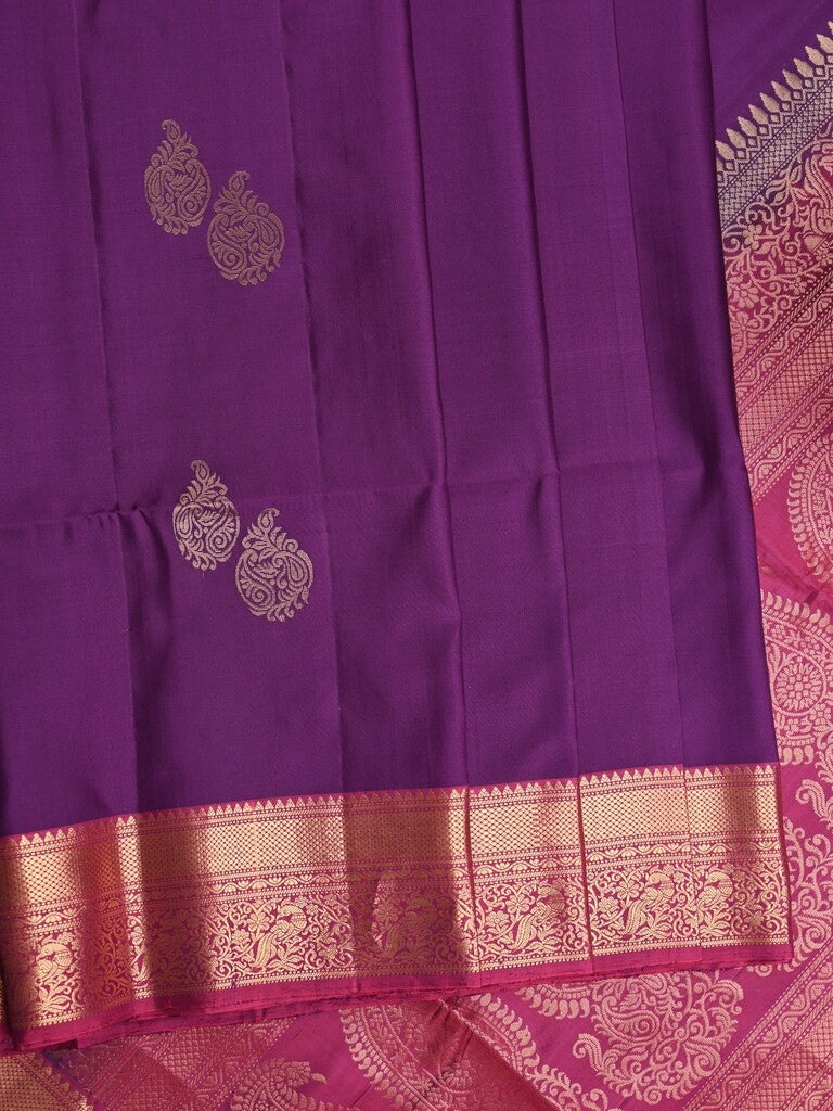 Kanchi pattu saree violet color allover zari motifs & zari border with rich pallu and contrast plain blouse