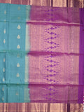 Kanchi pattu saree sky blue color allover zari motifs & zari border with rich pallu and contrast plain blouse