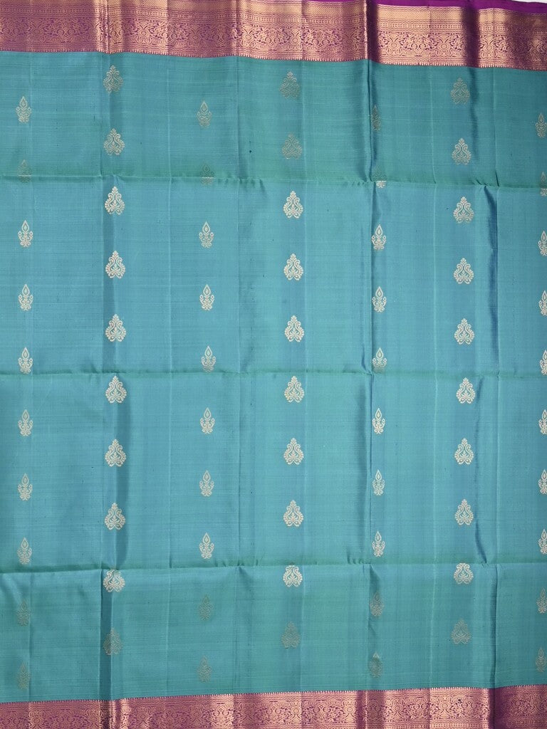 Kanchi pattu saree sky blue color allover zari motifs & zari border with rich pallu and contrast plain blouse