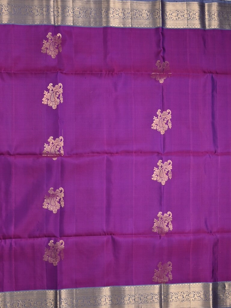 Kanchi pattu saree purple color allover zari motifs & zari border with rich pallu and contrast plain blouse