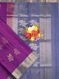 Kanchi pattu saree purple color allover zari motifs & zari border with rich pallu and contrast plain blouse