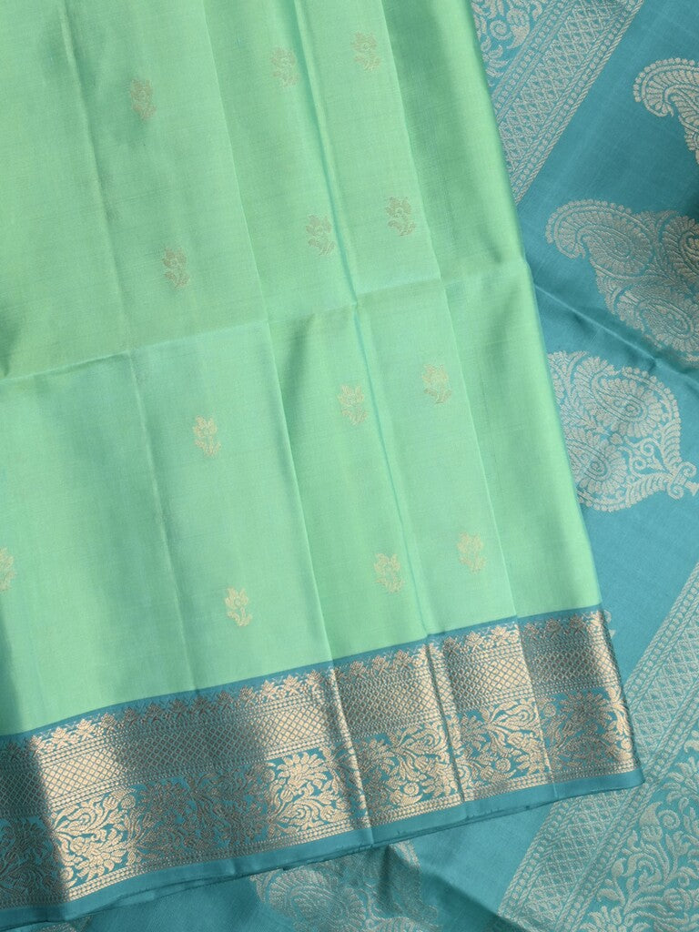 Kanchi pattu saree lux green color allover zari motifs & zari border with rich pallu and contrast plain blouse
