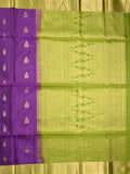 Kanchi pattu saree violet color allover zari motifs & zari border with rich pallu and contrast plain blouse