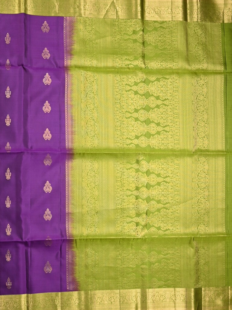 Kanchi pattu saree violet color allover zari motifs & zari border with rich pallu and contrast plain blouse