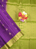 Kanchi pattu saree violet color allover zari motifs & zari border with rich pallu and contrast plain blouse
