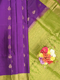 Kanchi pattu saree violet color allover zari motifs & zari border with rich pallu and contrast plain blouse
