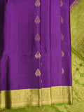 Kanchi pattu saree violet color allover zari motifs & zari border with rich pallu and contrast plain blouse