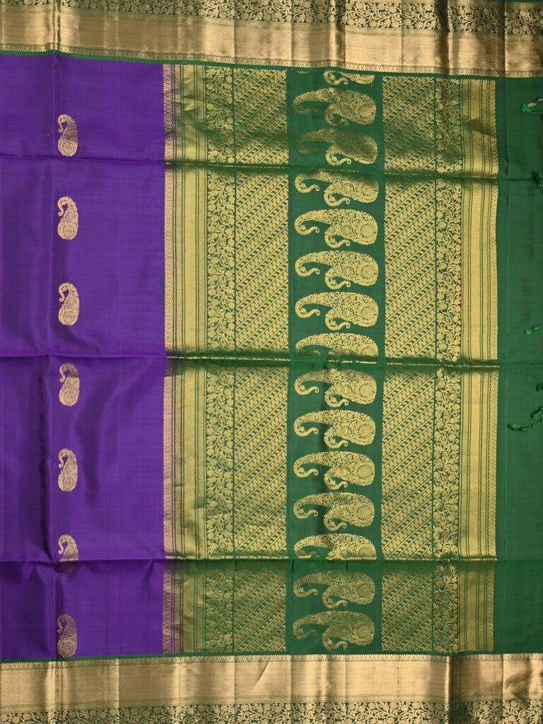 Kanchi pattu saree dark blue color allover zari motifs & zari border with rich pallu and contrast plain blouse