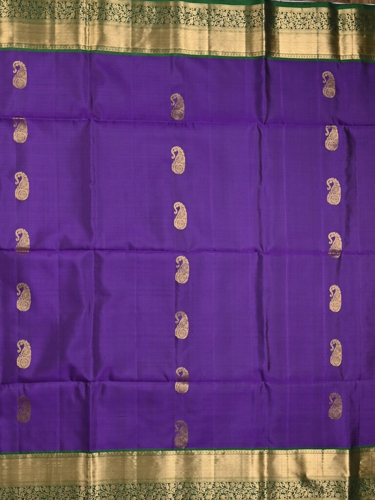 Kanchi pattu saree dark blue color allover zari motifs & zari border with rich pallu and contrast plain blouse