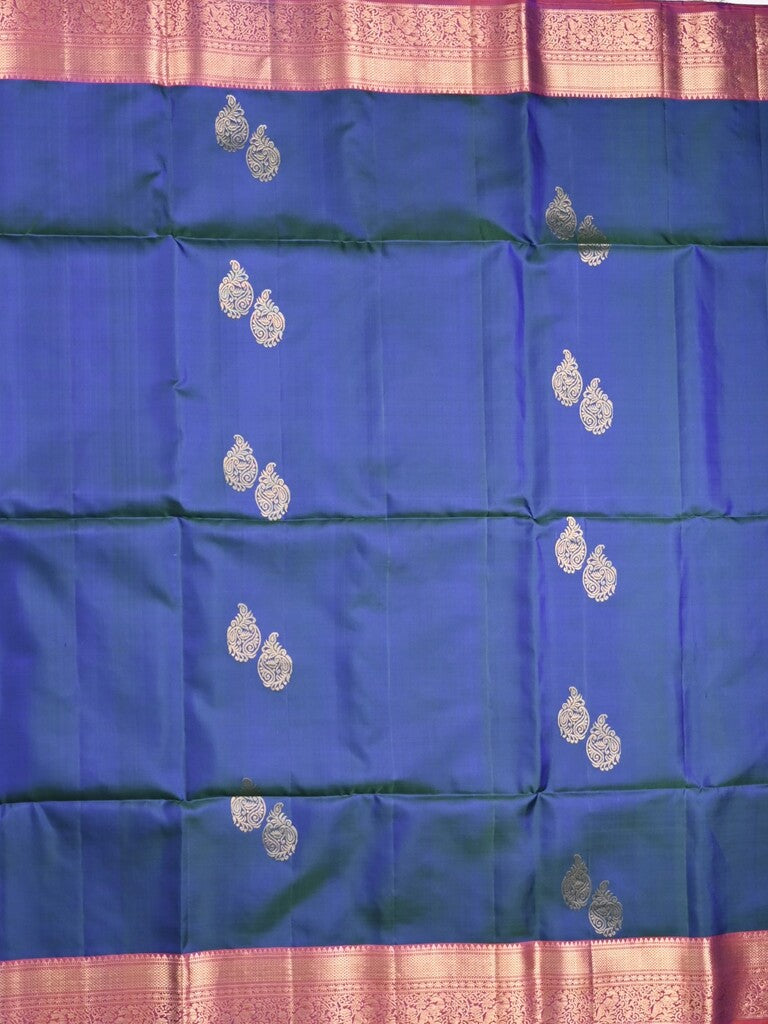 Kanchi pattu saree navy blue color allover zari motifs & zari border with rich pallu and contrast plain blouse