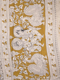 Kalamkari cotton saree in white and yellow color with contrast pallu and matching blouse