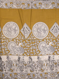 Kalamkari cotton saree in white and yellow color with contrast pallu and matching blouse