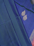 Kanchi pattu saree navy blue color allover zari motifs & zari border with rich pallu and contrast plain blouse