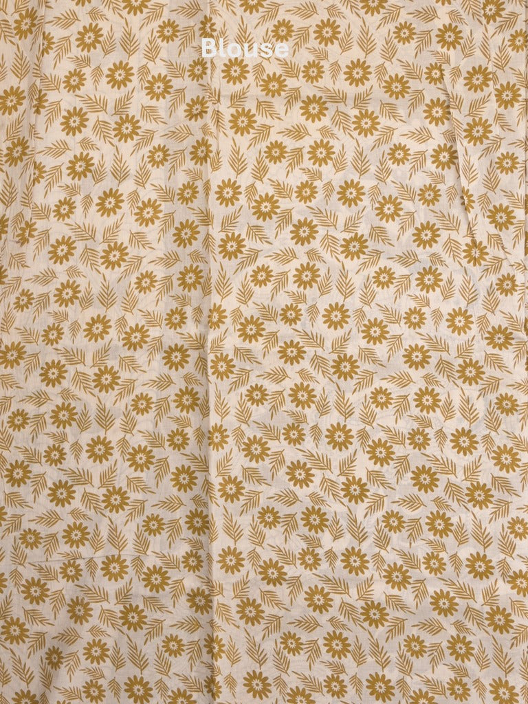 Kalamkari cotton saree in white and yellow color with contrast pallu and matching blouse