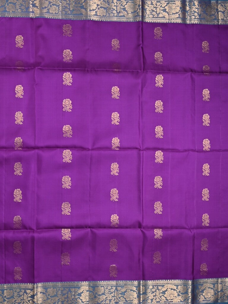 Kanchi pattu saree dark purple color allover zari motifs & zari border with rich pallu and contrast plain blouse