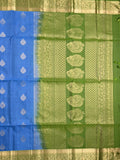 Kanchi pattu saree blue color allover zari motifs & zari border with rich pallu and contrast plain blouse