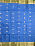 Kanchi pattu saree blue color allover zari motifs & zari border with rich pallu and contrast plain blouse
