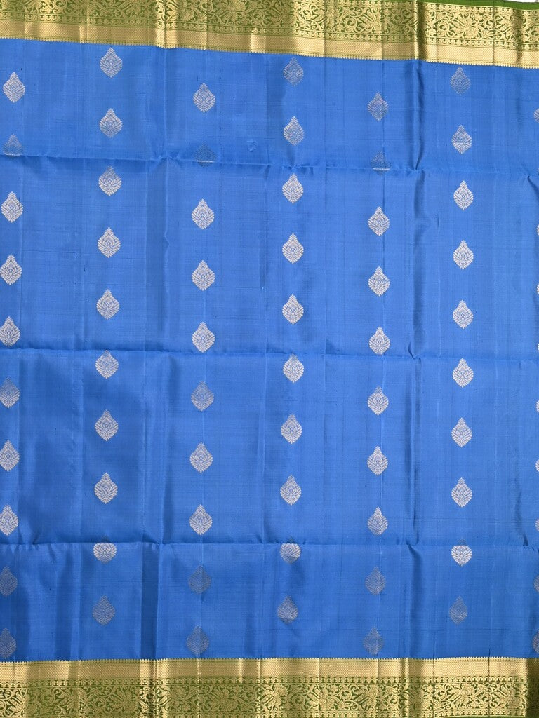 Kanchi pattu saree blue color allover zari motifs & zari border with rich pallu and contrast plain blouse