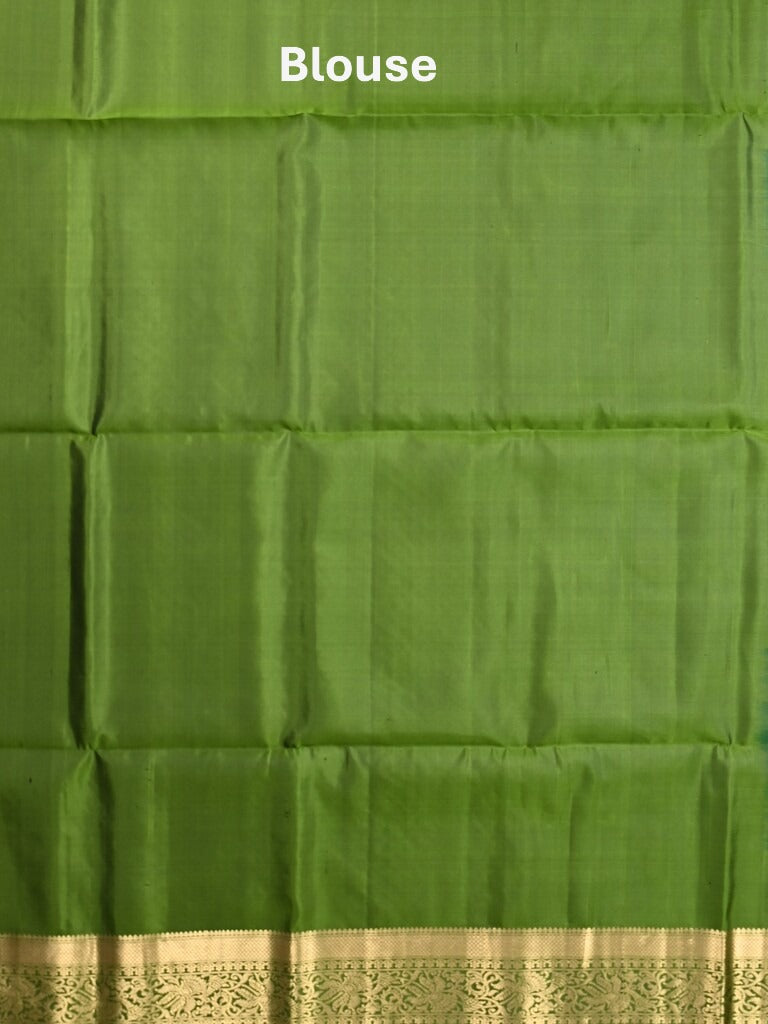 Kanchi pattu saree blue color allover zari motifs & zari border with rich pallu and contrast plain blouse