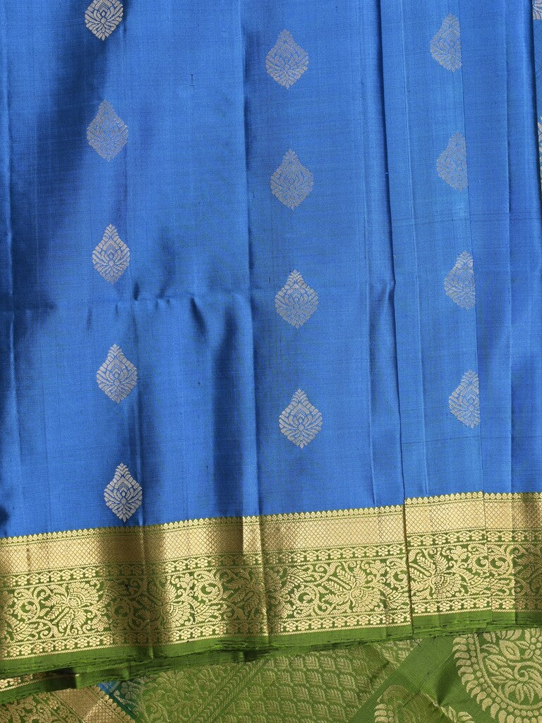 Kanchi pattu saree blue color allover zari motifs & zari border with rich pallu and contrast plain blouse