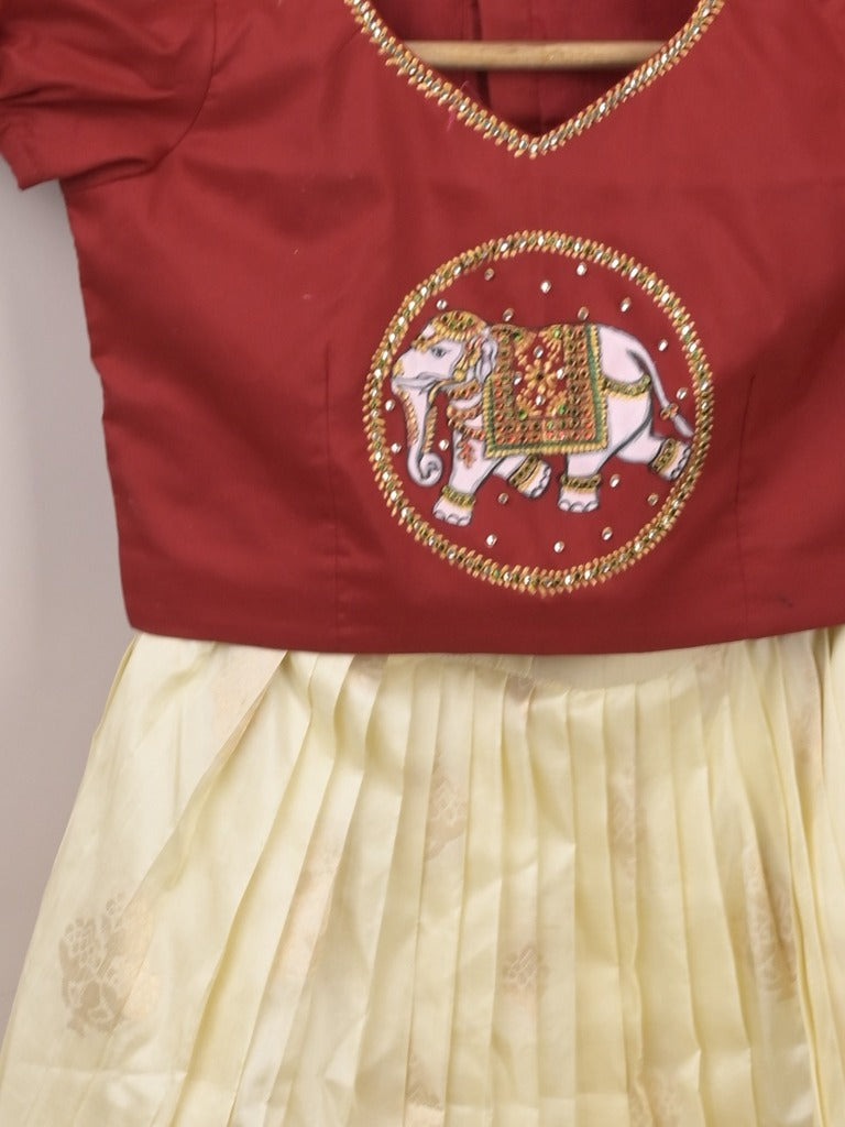 Designer pattu lehengas for girls | cream & red | party wear & festive wear | 8-9 years