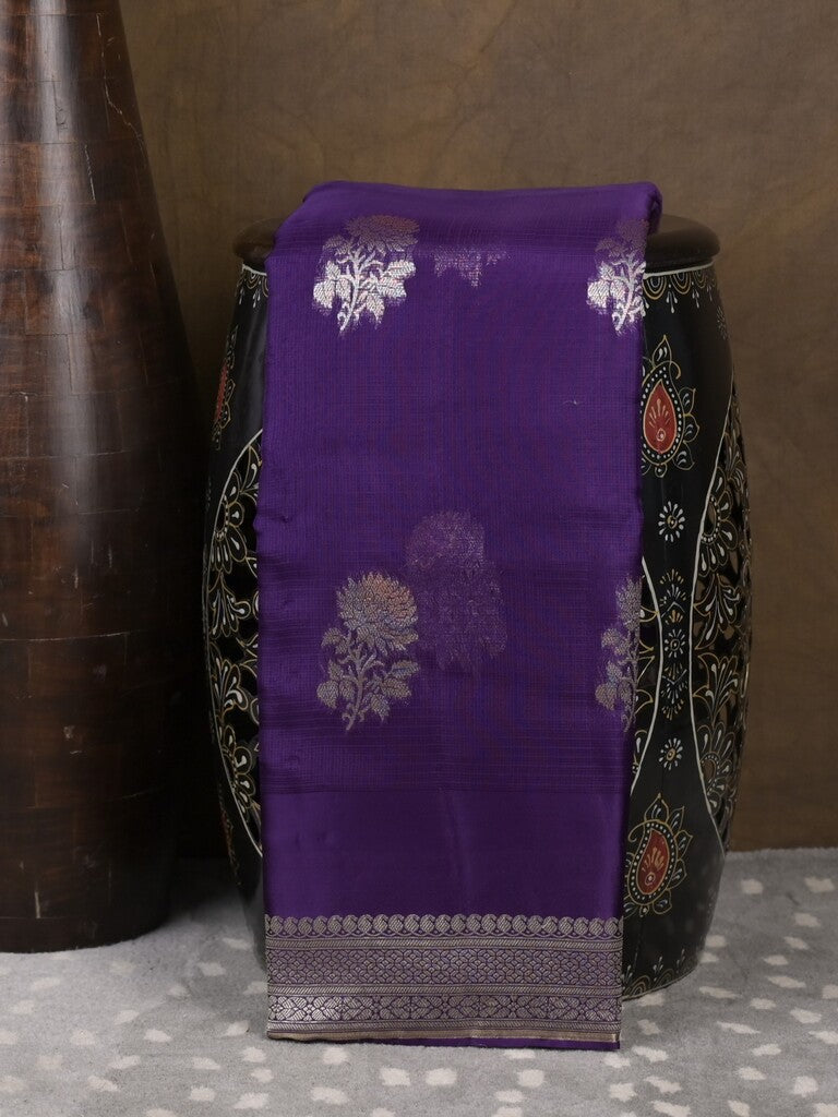 Pure kota fancy saree dark blue color allover zari motifs & zari border with rich pallu and attached blouse