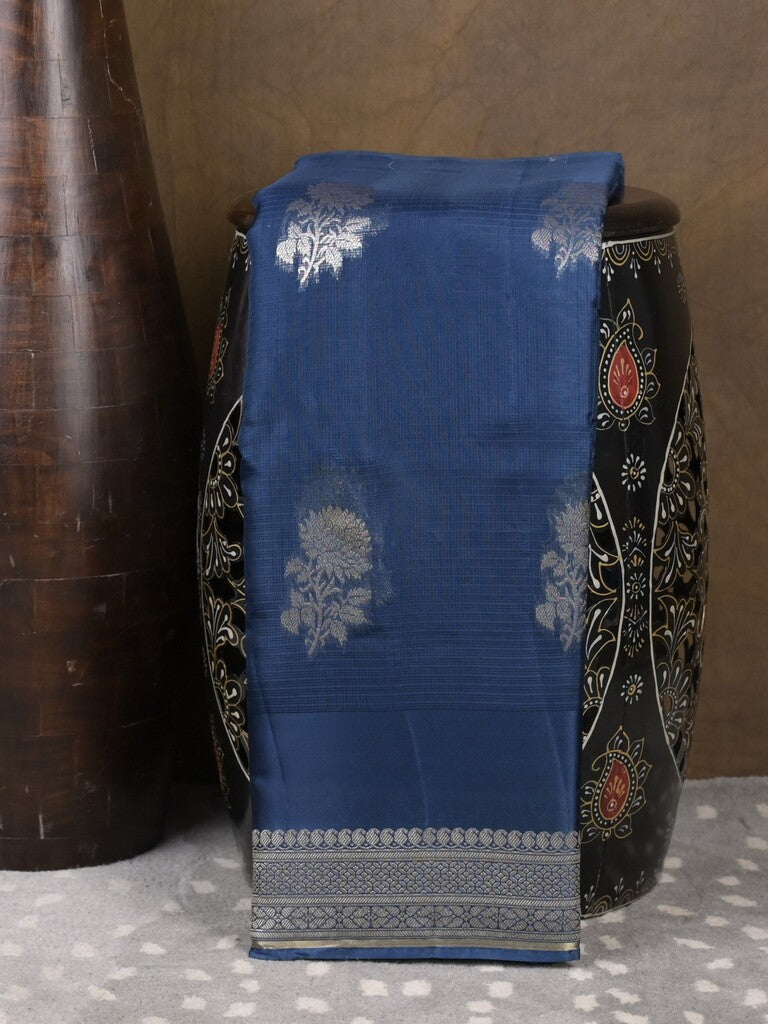 Pure kota fancy saree navy blue color allover zari motifs & zari border with rich pallu and attached blouse