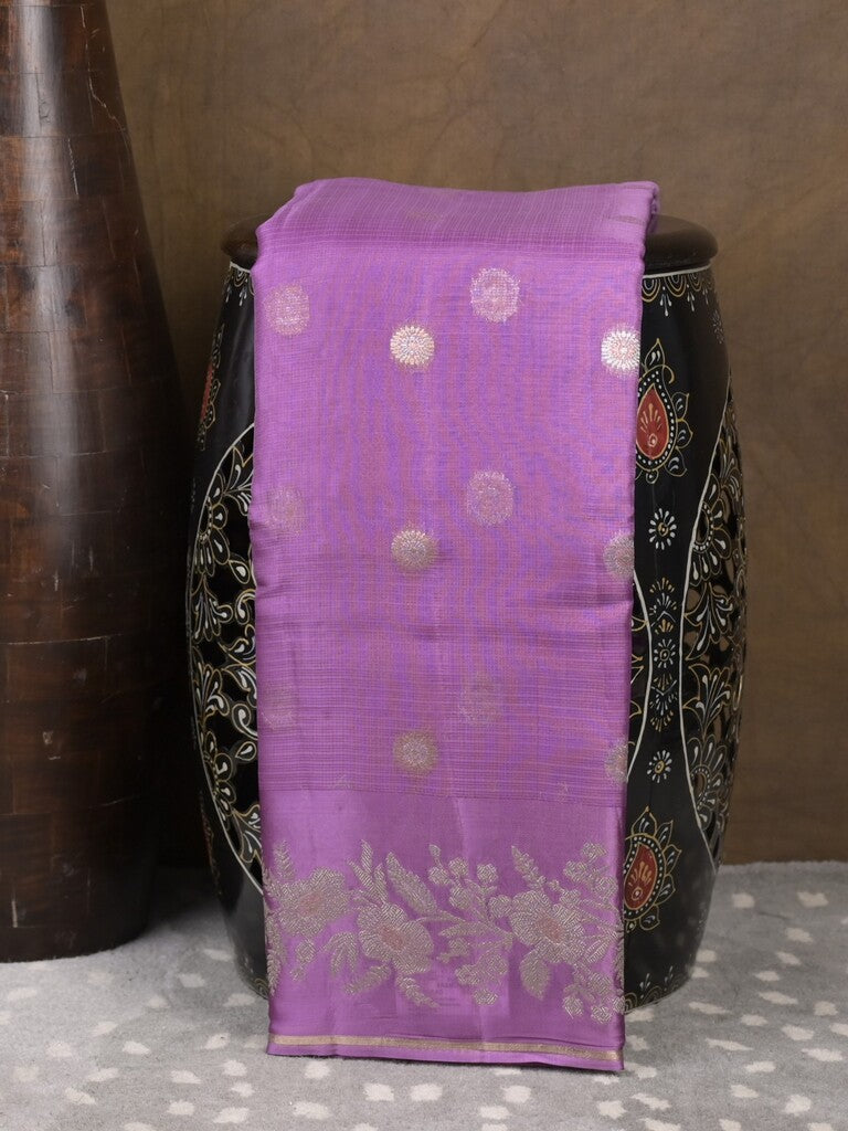 Pure kota fancy saree lavender color allover zari motifs & zari border with rich pallu and attached blouse