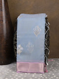 Chanderi fancy saree light blue color allover zari motifs & zari border with self pallu and plain blouse