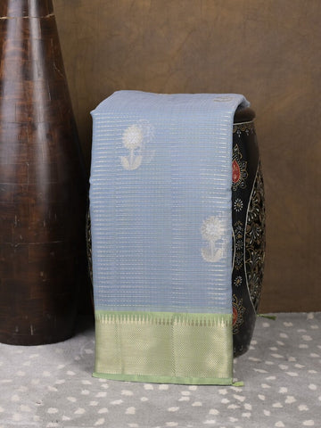 Chanderi fancy saree light blue color allover zari motifs & zari border with self pallu and attached blouse