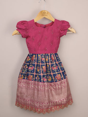 Kids Traditional Pattu Lehenga Set | blue & pink | Festive & Ethnic Wear | 1-2 year