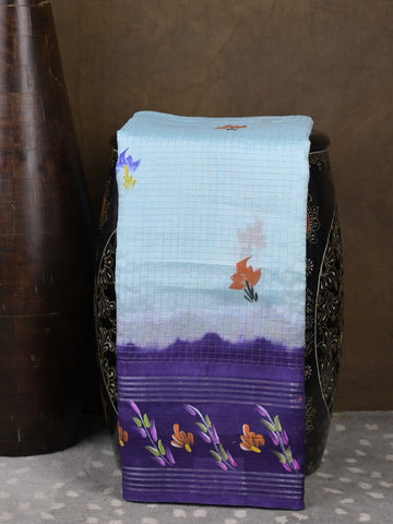 Mangalagiri fancy saree pastel blue color allover prints & zari border with contrast pallu and plain blouse