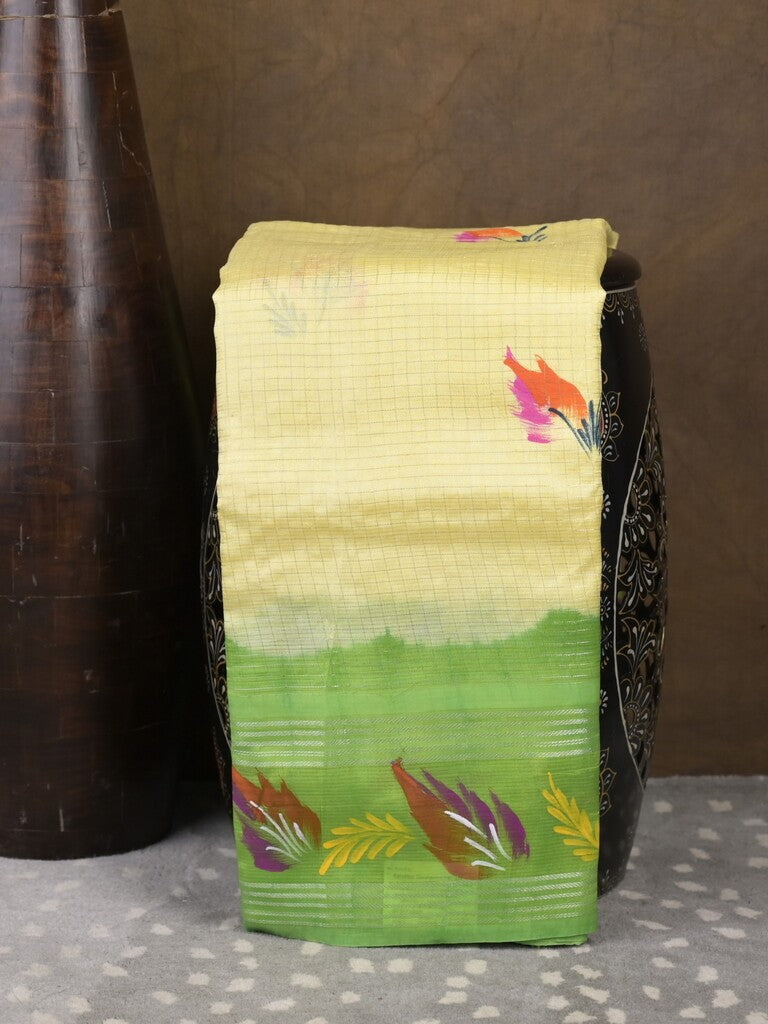 Mangalagiri fancy saree cream color allover prints & zari border with contrast pallu and plain blouse