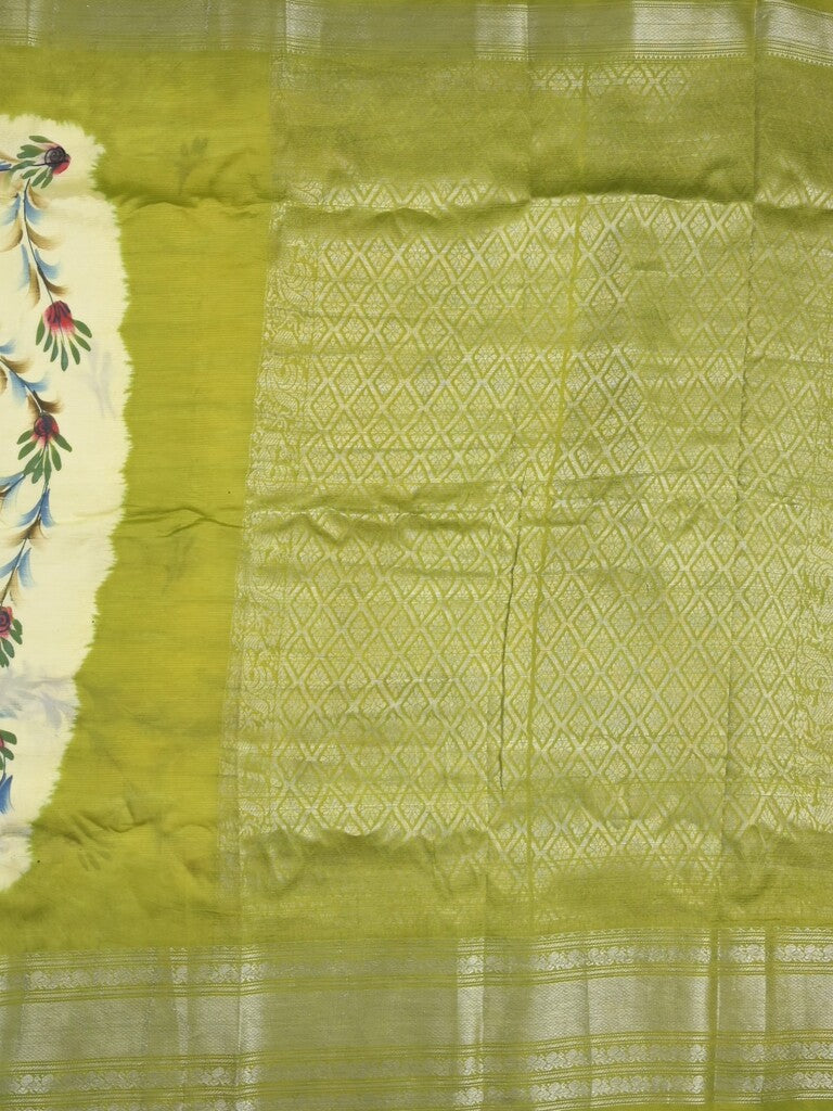 Mangalagiri fancy saree cream color allover prints & zari border with contrast pallu and plain blouse