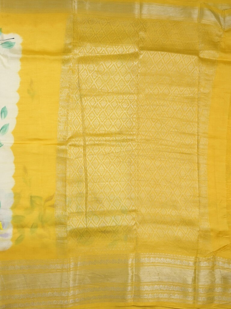 Mangalagiri fancy saree white color allover prints & zari border with contrast pallu and plain blouse