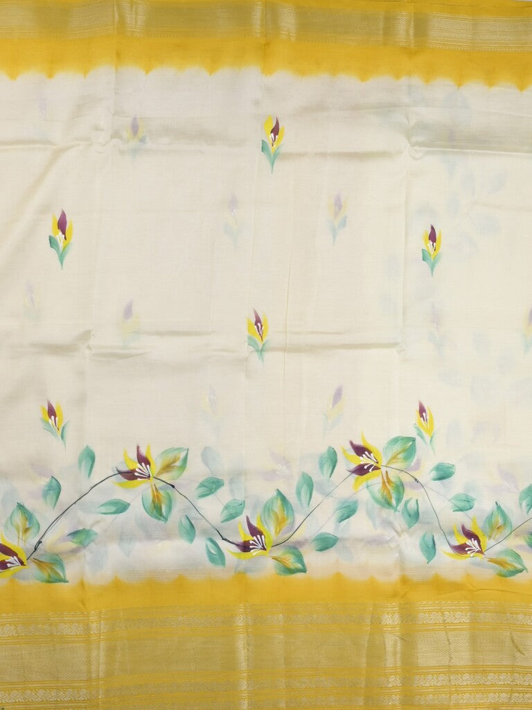 Mangalagiri fancy saree white color allover prints & zari border with contrast pallu and plain blouse