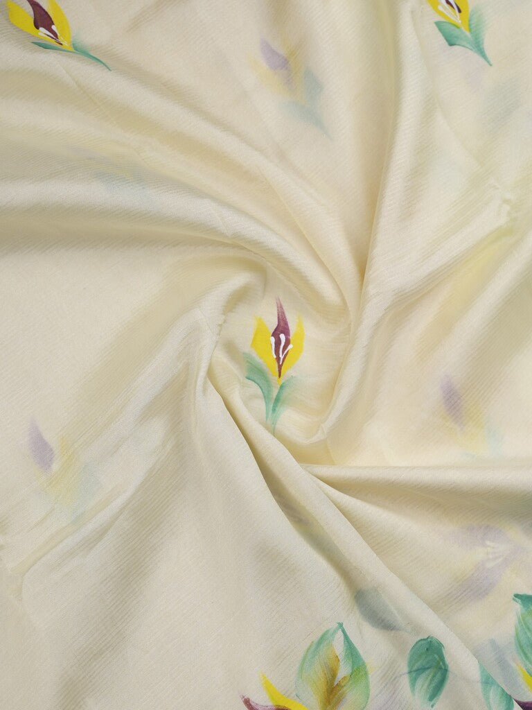 Mangalagiri fancy saree white color allover prints & zari border with contrast pallu and plain blouse