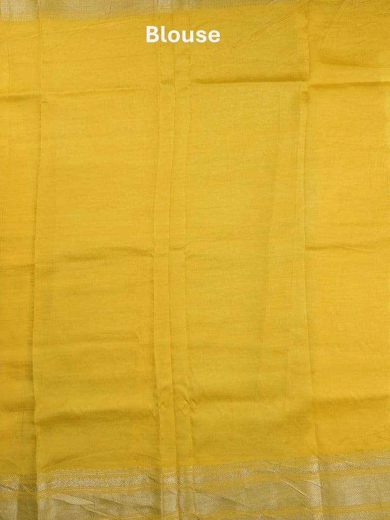 Mangalagiri fancy saree white color allover prints & zari border with contrast pallu and plain blouse