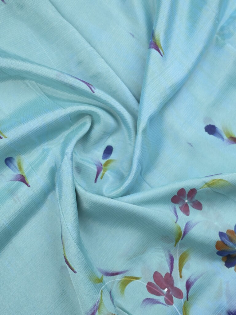 Mangalagiri fancy saree light blue color allover prints & zari border with contrast pallu and plain blouse