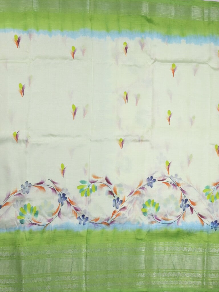 Mangalagiri fancy saree white color allover prints & zari border with contrast pallu and plain blouse