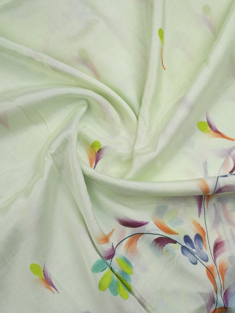 Mangalagiri fancy saree white color allover prints & zari border with contrast pallu and plain blouse